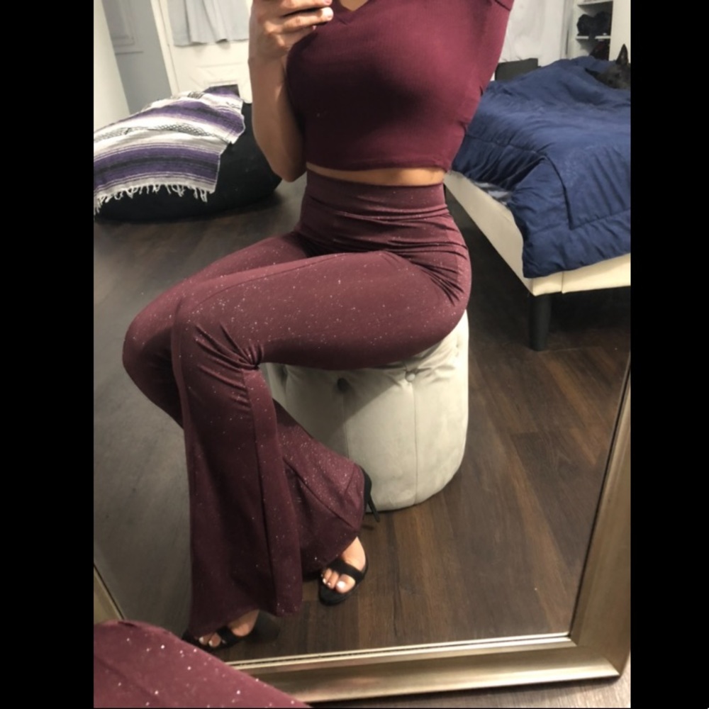 Glitter Bomb Plum Flare Pants